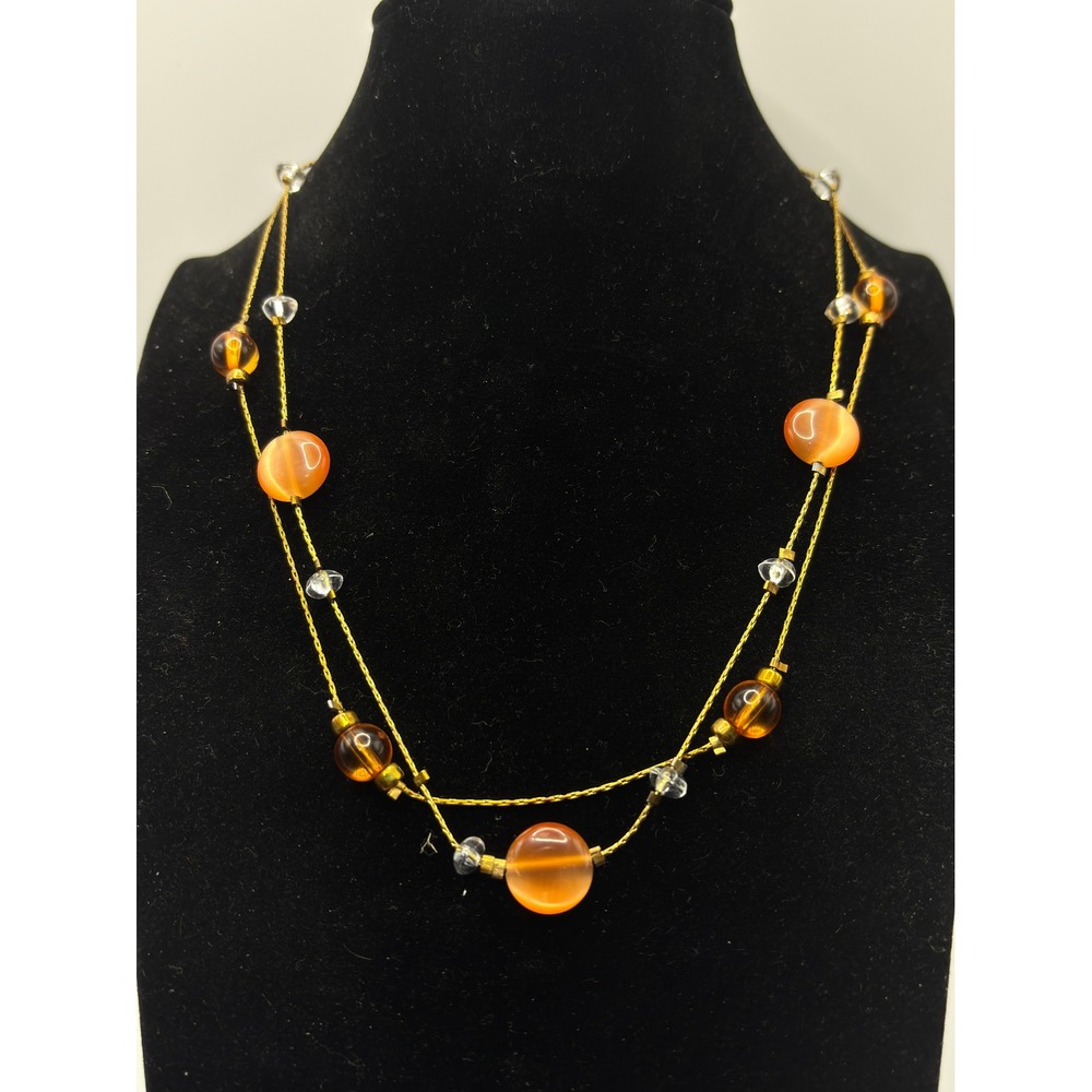 Sonoma Necklace Womens 15" Orange Amber Double Strand Beaded Cat Eye Boho